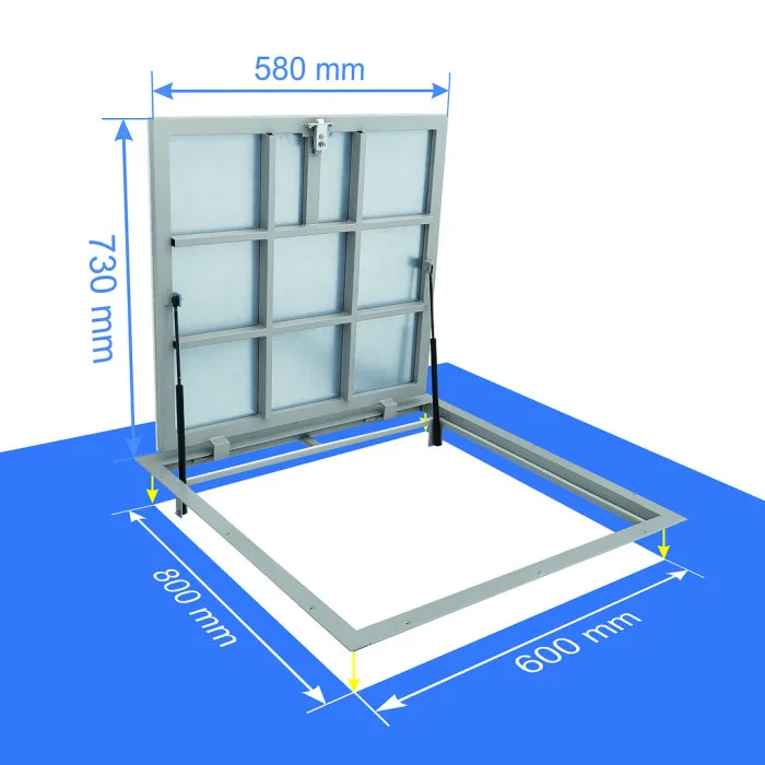 80 × 60P - Grindų liukas po plytele Aliuminis